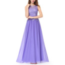 Elegant A-Line Floor Length Chiffon Evening Dresses with Lace Top