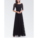 Elegant Floor Length Lace Black Evening Dresses with Half Sleeves