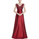 Formal V-Neck Floor Length Sequin Evening Dresses with Cap Sleeves