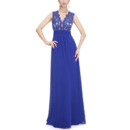 Discount V-Neck Floor Length Chiffon Tulle Applique Evening Dresses