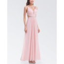 Affordable Floor Length Chiffon Backless Evening Dresses with Straps