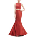 New Mermaid Sleeveless Satin Lace Two-Piece Evening Dresses