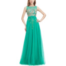 Custom A-Line Sleeveless Floor Length Tulle Embroidery Evening Dresses