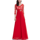 Inexpensive Long Lace Chiffon Evening Dresses with 3/4 Long Sleeves