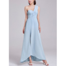 Discount One Shoulder High-Low Satin Evening Dress with Slit