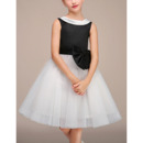 Adorable Lapel Knee Length Black & White Little Girls Party Dresses