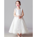 Sleeveless Tea Length Satin Flower Girl Dresses