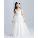 Discount Floor Length Satin Organza First Communion Dress with Applique