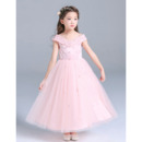 Custom V-Neck Tea Length Flower Girl/ Little Girls Party Dresses