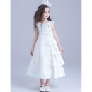 Inexpensive Lapel Tea Length Satin Flower Girl/ First Communion Dress