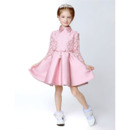 Adorable Short Satin Lace Flower Girl Dresses with Long Sleeves