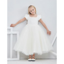 Tea Length Flower Girl Dresses with Bubble Sleeves