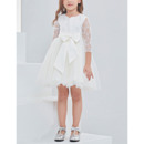 Custom Mini/ Short Flower Girl Dresses with 3/4 Long Lace Sleeves