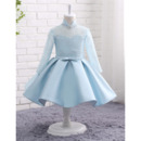 Custom Mandarin Collar Knee Length Flower Girl Dress with Long Sleeves