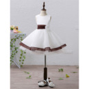 Inexpensive A-Line Short Satin Flower Girl Dresses with Belts