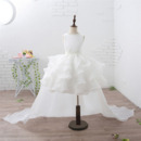 Custom Short Ruffle Skirt Flower Girl Dress with Detachable Train