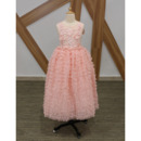 2018 New Style Tea Length Ruffle Skirt Pink Flower Girl Dresses