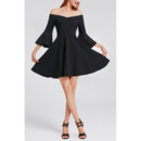 Affordable Off-the-shoulder Mini Black Homecoming Dress with Bell Sleeves