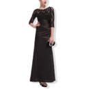 Custom Floor Length Black Mother Dresses with 3/4 Long Lace Sleeves