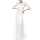 Custom Floor Length Satin Mother Gowns with 3/4 Long Lace Sleeves