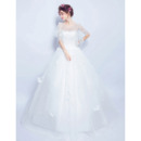 Elegant Ball Gown Floor Length Organza Wedding Dress with Short Sleeves