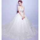 V-Neck Sleeveless Chapel Train Lace Wedding Dresses