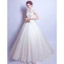 Custom Mandarin Collar Floor Length Wedding Dresses with Short Sleeves