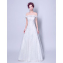 Elegant A-Line Off-the-shoulder Sweep Train Lace Wedding Dresses