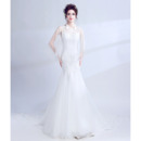 Mermaid Chapel Train Wedding Dress with Organza Shawl