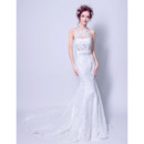 Custom Mermaid Halter Sleeveless Sweep Train Lace Wedding Dresses