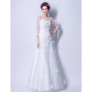 New A-Line Floor Length Wedding Dresses with 3/4 Long Sleeves