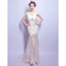 Custom Sheath V-Neck Floor Length Organza Applique Wedding Dresses
