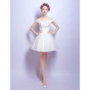 Inexpensive A-Line Off-the-shoulder Mini Short Petite Wedding Dresses