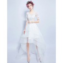 Casual A-Line High-Low Organza Wedding Dresses with Short Sleeves