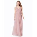 Affordable V-Neck Floor Length Chiffon Bridesmaid Dresses with Straps