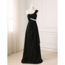 Elegant One Shoulder Floor Length Chiffon Black Evening Dresses