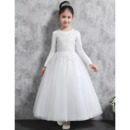 Custom Ankle Length Satin Flower Girl Dresses with Long Sleeves