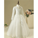 Custom Mandarin Collar Long Flower Girl Dresses with Long Sleeves