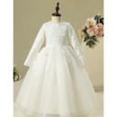 Adorable Long Lace Organza Flower Girl Dresses with Long Sleeves