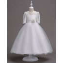 Ball Gown Lace Flower Girl Dresses with Half Sleeves