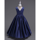 V-Neck Sleeveless Floor Length Satin Flower Girl Dresses