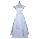 Custom Square Cap Sleeves Floor Length Satin Flower Girl Dresses