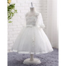 Adorable Tea Length Organza Flower Girl Dresses with 3/4 Long Sleeves