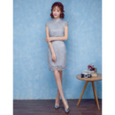 Elegant Column Mandarin Collar Mini/ Short Lace Homecoming Dresses