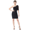 Inexpensive One Shoulder Mini/ Short Lace Black Homecoming Dresses