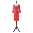 Elegant Column Knee Length Satin Mother Dress with 3/4 Long Sleeves