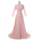 Vintage A-Line Sweep Train Chiffon Mother Dresses with Long Sleeves