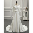 Vintage Court Train Chiffon Wedding Dresses with 3/4 Long Sleeves