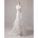 Inexpensive A-Line One Shoulder Floor Length Chiffon Wedding Dresses