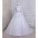 Elegant Ball Gown Floor Length Wedding Dresses with Long Lace Sleeves